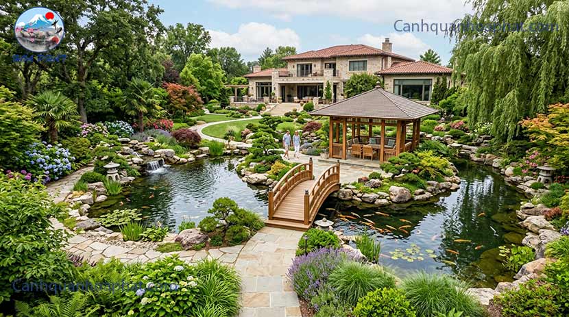 thiết kế hồ cá Koi trong sân vườn biệt thự