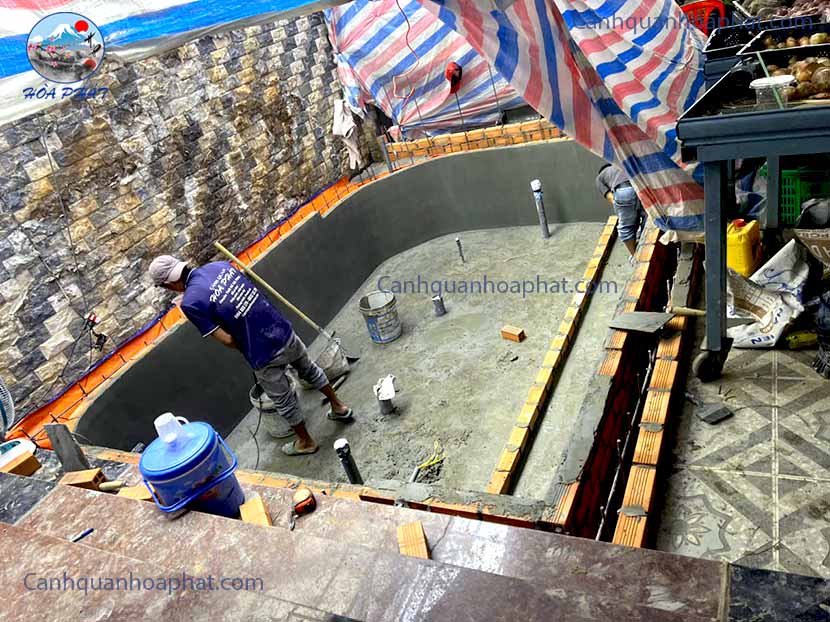 xây tô thành hồ và xây ngăn hồ lọc cho hồ cá