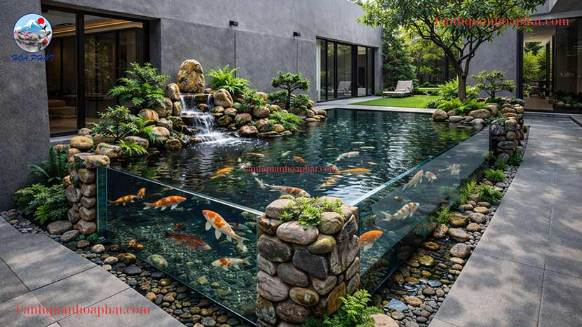 Phối cảnh thiết kế hồ cá Koi hiện đại