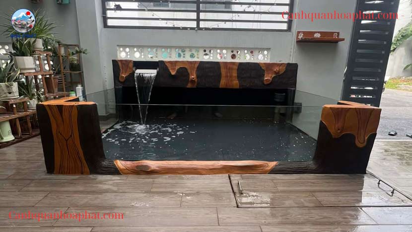 hồ cá koi mini bằng kính hiện đại - hòa phát