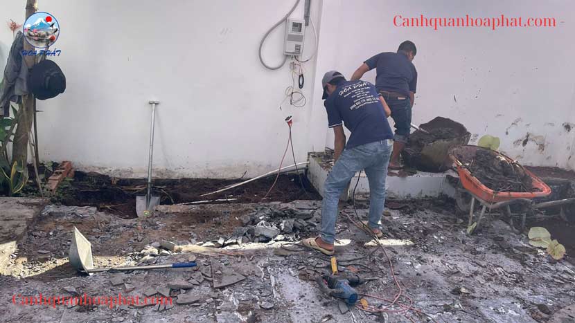 khởi công công trình thi công hồ cá koi tại tịnh biên an giang