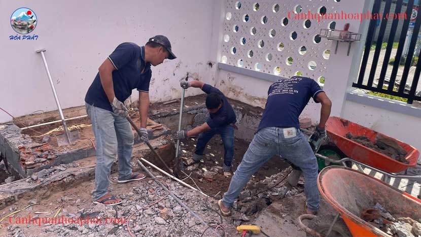 khởi công công trình thi công hồ cá koi cảnh quan hòa phát