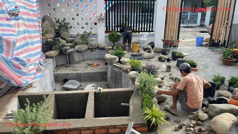 dựng đá tạo hình hòn non bộ - thi công hồ cá koi tại tịnh biên an giang