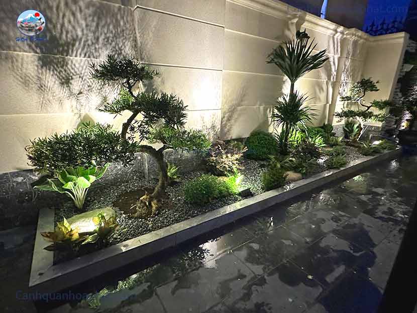 phối hợp tiểu cảnh với ánh sáng cho góc nhỏ