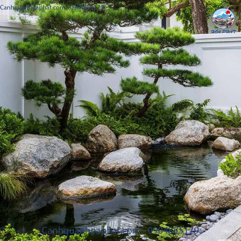 mẫu hồ cá koi ngoài trời ở góc sân