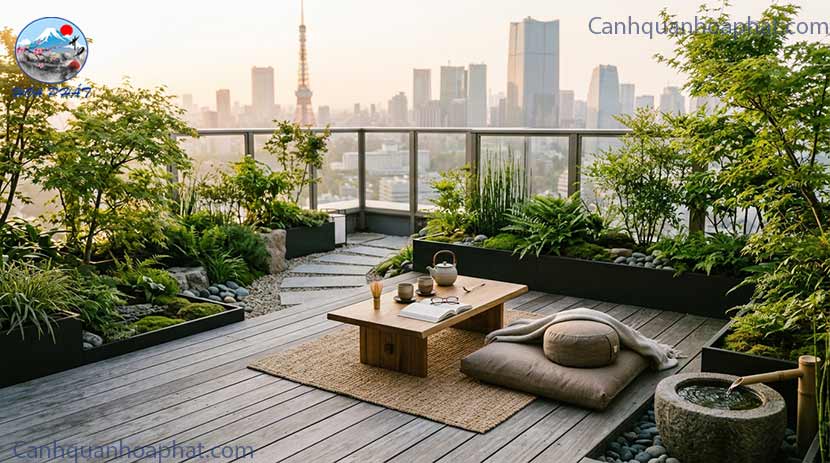 mẫu tiểu cảnh sân vườn trên ban công
