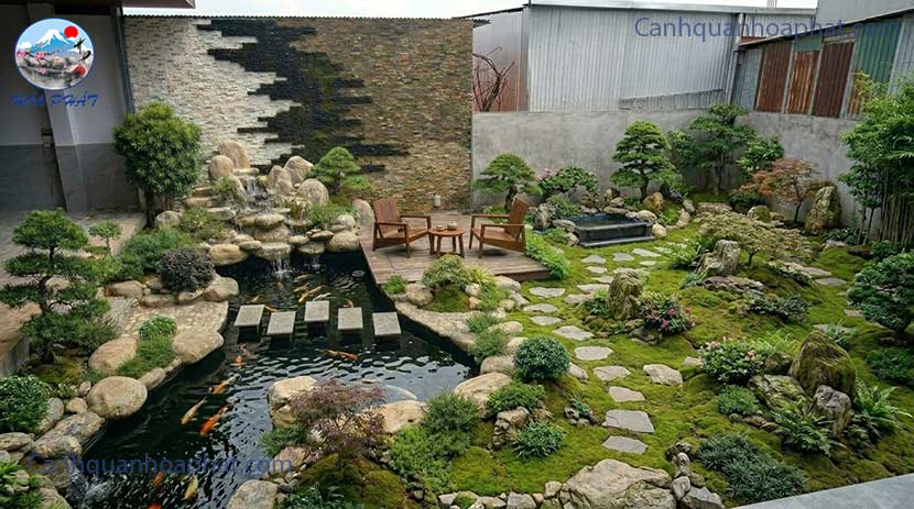 mẫu hồ cá koi kết hợp sân vườn